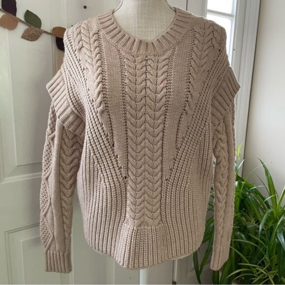 Jamison Sweaters - Chic Jamison myles Cable Women's Oatmeal Pullover Sweater (Size S)